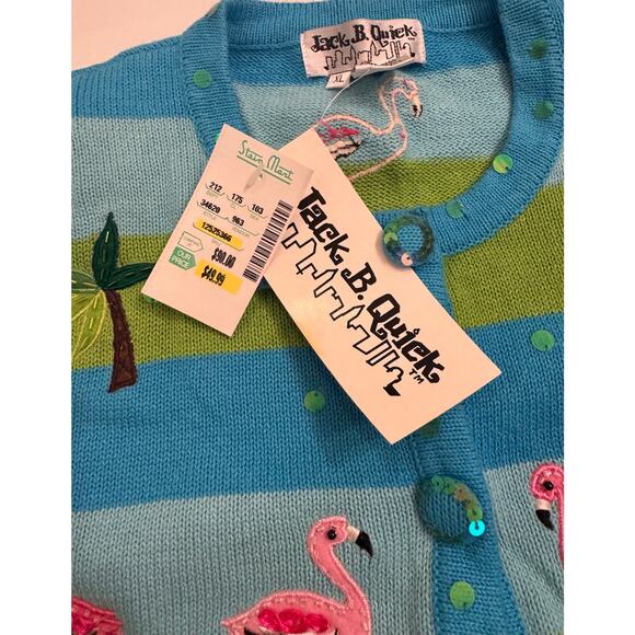 NWT Vtg Jack B. Quick Sweater Blue/Green Tropical Flamingo Women's Size XL - Picture 3 of 6